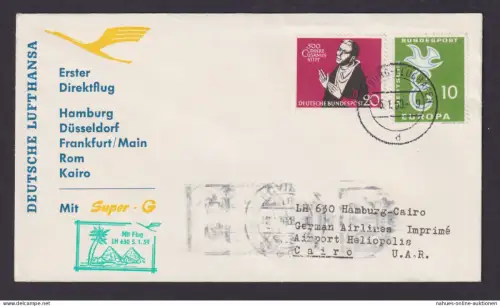 Flugpost Brief Air Mail Lufthansa Super G 1.Direktflug Hamburg Rom Kairo Ägypten