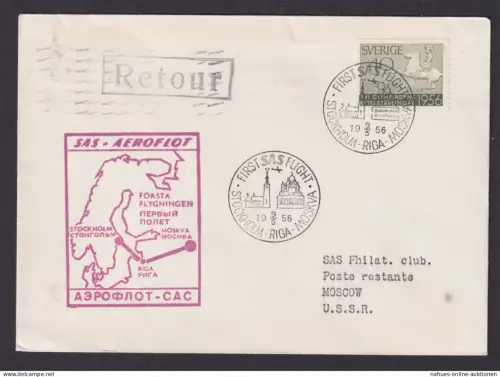 Flugpost Brief Air Mail Schweden SAS Aeroflot Erstflug Stockholm Riga Moskau
