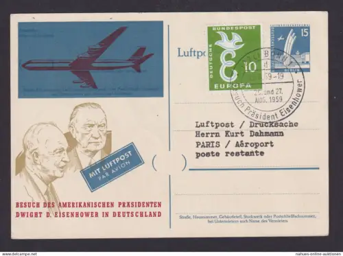 Flugpost Brief Air Mail Berlin Privatganzsache USA Präsident Eisenhower in
