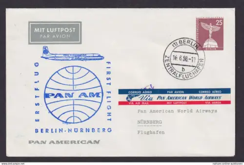 Flugpost Brief Air Mail Berlin Privatganzsache + Bund ZuF Pan American Erstflug