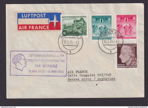 Flugpost Brief Air Mail Air France Frankreich inter. DDR Zuleitung Buenos Aires