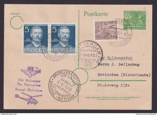 Flugpost Brief Air Mail Sabena Helikopter Brüssel Rotterdam Zuleitung Genazsache