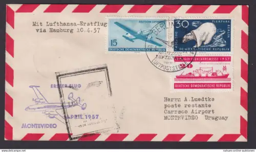 Flugpost Brief Air Mail Lufthansa Erstflug via Hamburg DDR Montevideo Uruguay