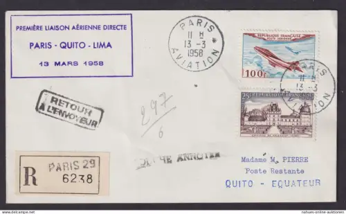 Flugpost Air Mail Brief Erstflug Paris Frankreich Quito Lima via Ecuadir