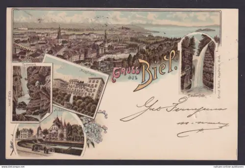 Ansichtskarte Biel Bienne Schweiz Maggtingen Nidau Taubenloch Künstler Litho n.