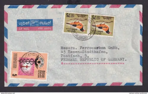 Ceylon Sri Lanka Asien schöner Flugpost Brief MiF Tiere Vögel n Essen Stadthafen