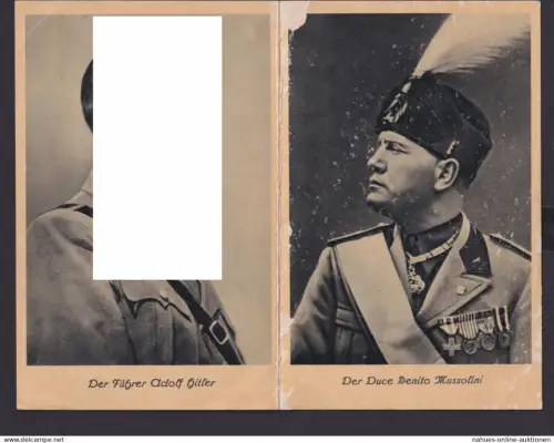Militaria Propagandakarte Deutsches Reich H. und Mussolini zusammenhängend