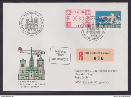 Flugpost Schweiz R Brief plus 30c AFS Pro Aero Sgol Spezial Genf Zürich