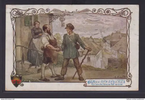 Ansichtskarte Österreich Deutsche Böhmen Künstler Vignette Begrüßung nach