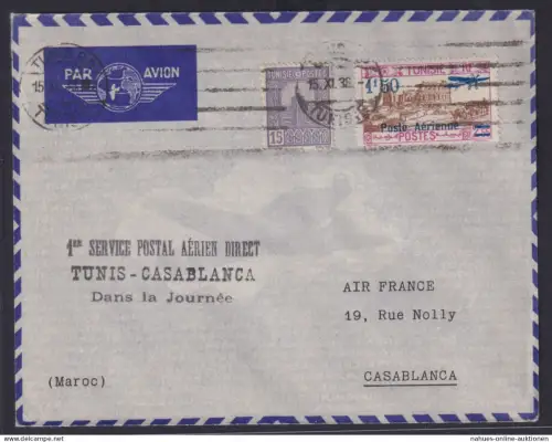 Flugpost Afrika Tunesien Luftpost Brief Tunis nach Casablanca Marokko