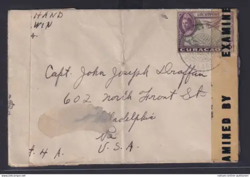 Flugpost Curacao Niederlande Kolonien Zensur Brief EF Aruba n Philadelphia