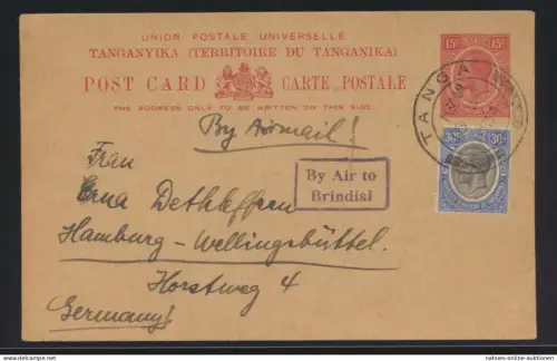Flugpost airmail Afrika Tanganjika Tanganyika Tansania Brindisi Ganzsache Tanga