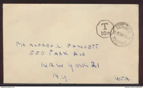 Schiffspost Paquebot Afrika Kap der guten Hoffnung Taxe 10c nachtaxiert New York