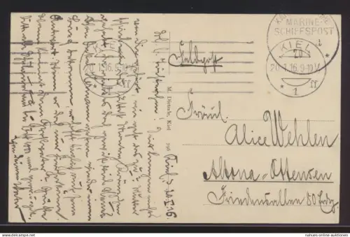 MSP Marineschiffspost auf Ansichtskarte Kiel Stadttheater nach Altona Ottensen