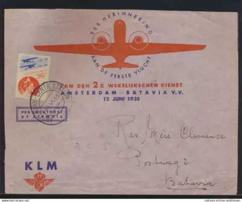 Flugpost air mail Niederlande dekorativer Brief Amsterdam Batavia Ostindien