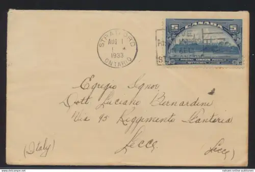 Flugpost air mail Brief Canada EF UPU 5c Stratford Ontario nach Lecce Italien
