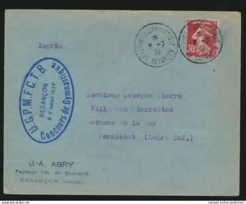 Frankreich Brief Motiv Sport 1939