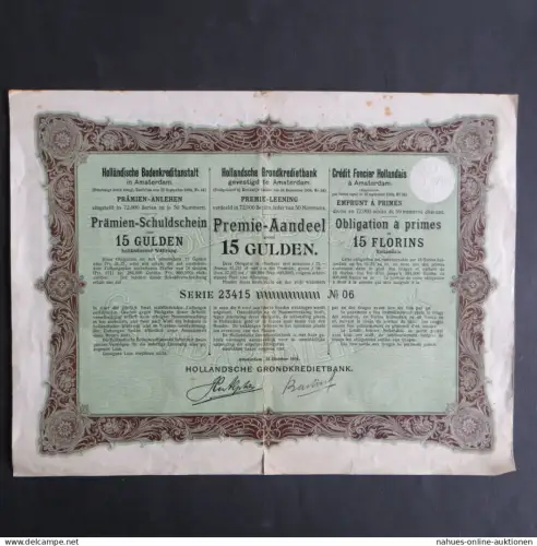 Wertpapier Schuldschein Niederlande Holländische Bodenkreditanstalt 15 Gulden