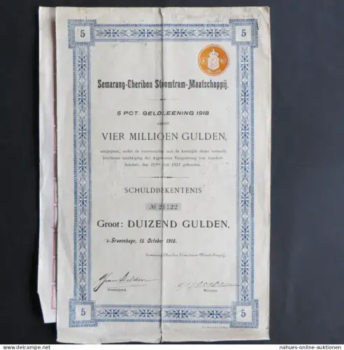 Wertpapier Share Aktie Schuldverschreibung Niederlande Semarang Cheribon 4 Mill.
