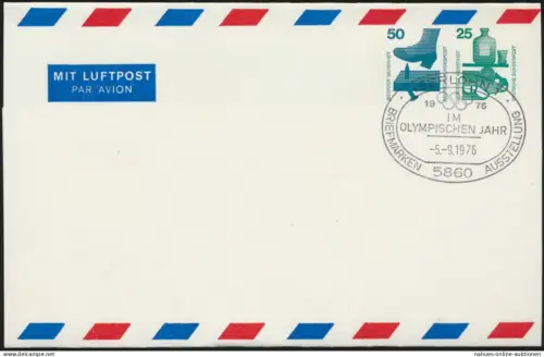 Bund Privatganzsache Unfall WST 50 +25 Flugpost SST Iserlohn Ausstellung Olympia