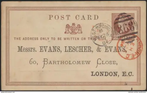 Großbritannien Ganzsache 1/2p Queen Victoria privater Zudruck Evans, Lescher &