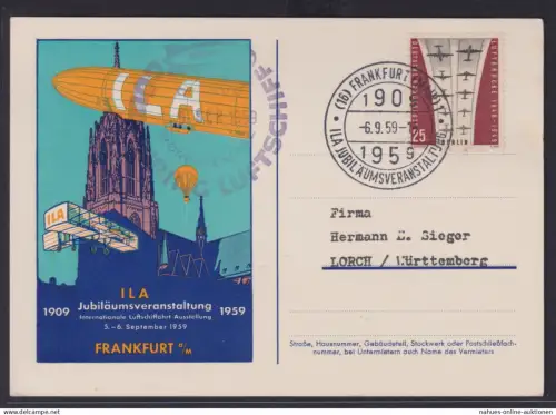 Flugpost Airmail ILA Sonderkarte Frankfurt Jubiläum nach Lorch Württemberg