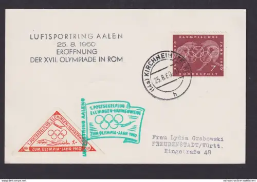 Flugpost Brief Air Mail Olympia Rom Italien Luftsporting Aalen + selt. Vignette