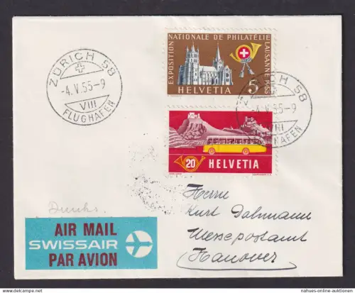 Flugpost Brief Air Mail Schweiz Zürich Hannover Deutschland 1955