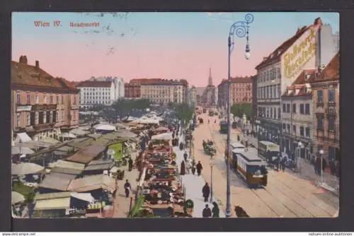 Ansichtskarte Wien Österreich Naschmarkt Straßenbahn 1914 Leipzig Sachsen