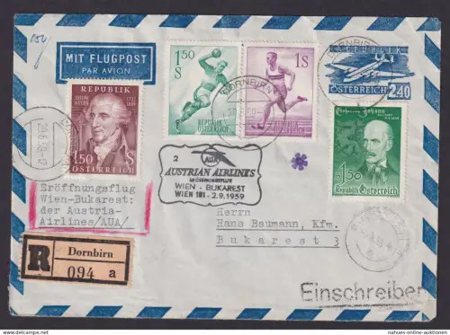 Flugpost Österreich Ganzsache AUA Eröffnung Einschreiben Dornbirn ZUF Sport
