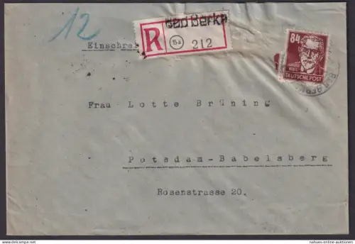 SBZ 227 R Brief Bad Berka Thüringen EF Persönlichkeiten Not R-Zettel n. Potsdam