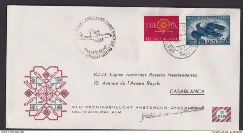 Flugpost Brief Air Mail Niederlande KLM Amsterdam Casablanka Marokko Retour