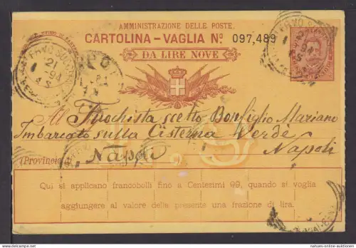 Italien Ganzsache Postanweisung Neapel Palermo