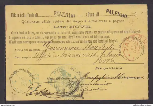 Italien Ganzsache Postanweisung Neapel Palermo