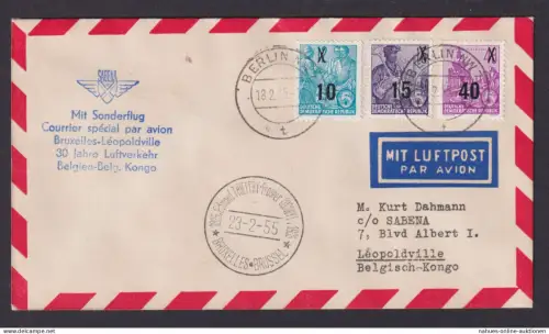 Flugpost Brief Air Mail DDR Berlin Brüssel Belgien Leopoldville Belg. Kongo1955