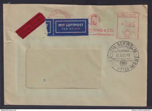 Bund Eilboten Flugpost mit Absenderfreistempel AFS 085 + Sonderstempel Schwelm