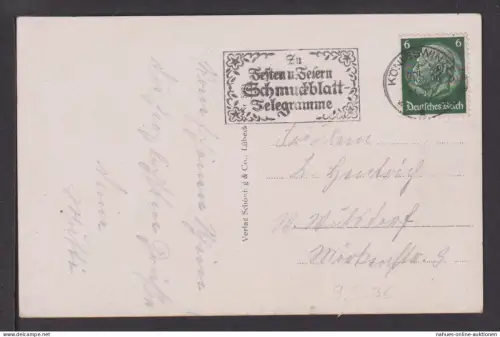 Deutsches Reich Brief selt. SST Zu Festen und Feiern Schmucklatt Telegramme 1938