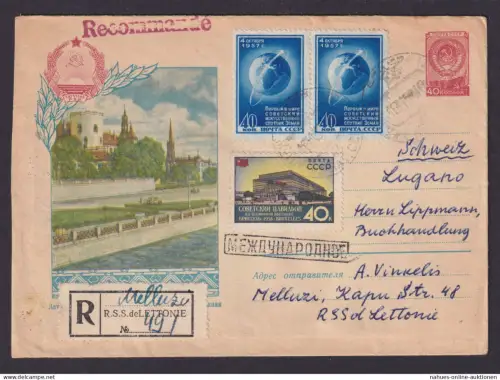 Sowjetunion Einschreibe Ganzsache + ZuF Melluzi Lettland Lugano Schweiz
