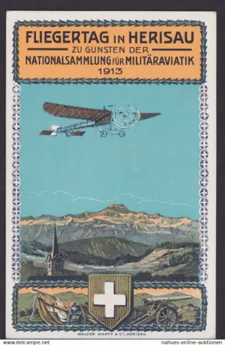 Flugpost Aviatik Herisau Schweiz tolle +beliebte Künstler Flugkarte Militär 1913