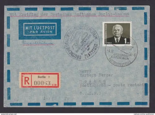 Flugpost DDR R Brief EF 253 1 DM Pieck Berlin Moskau UDSSR Sowjetunion Lufthansa