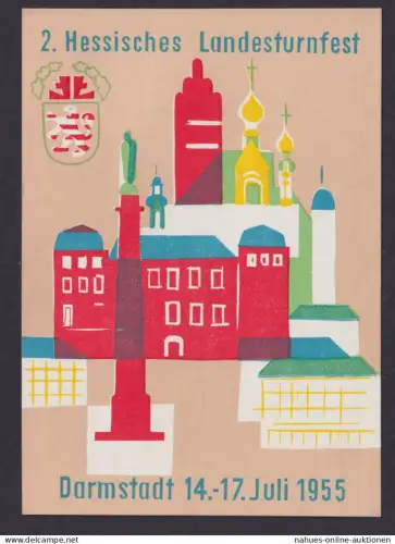 Sport Turnen gute + schöne Anlasskarte Darmstadt Hessen 3x schön abgeschl. SST