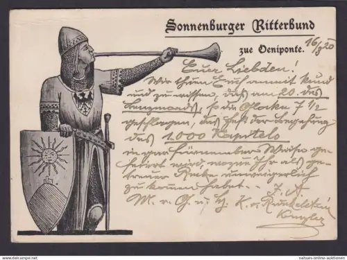 Österreich gute Ansichtskarte Sonnenburger Ritterbund MEF 5 H senkr. Paare ab