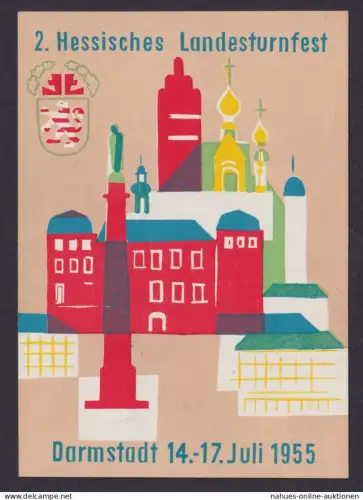 Sport Turnen gute + schöne Anlasskarte Darmstadt Hessen abgeschl. SST