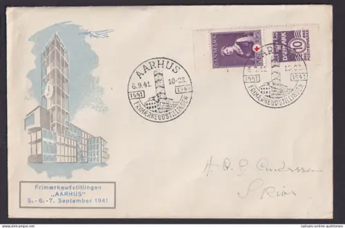 Dänemark Brief EF mit Zusammendruck Rotes Kreuz plus Vignette Aarhus