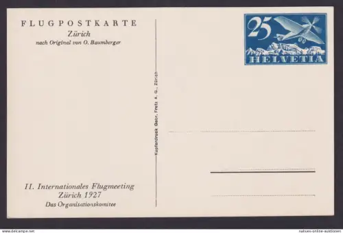 Flugpost Aviatik Schweiz tolle Künstler Ganzsache Flugmeeting Zürich 1927 klasse
