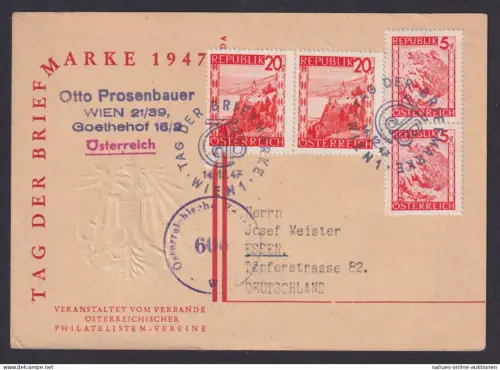 Österreich Philatelie Zensur Anlasskarte Tag der Briefmarke MIF Landschaften