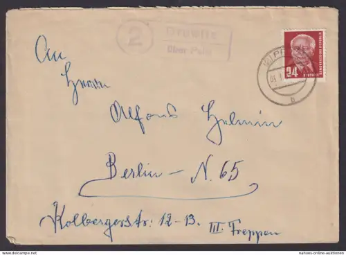 Drehwitz über Peitz Brandenburg DDR Brief Landpoststempel n. Berlin