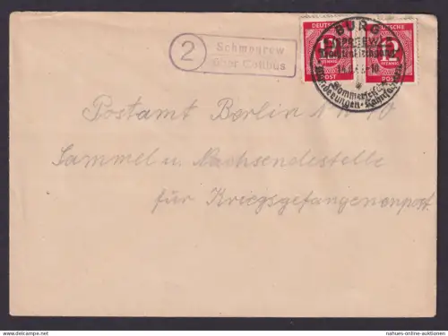 Schmogrow über Cottbus Brandenburg Brief All. Besetzung Landpoststempel Burg