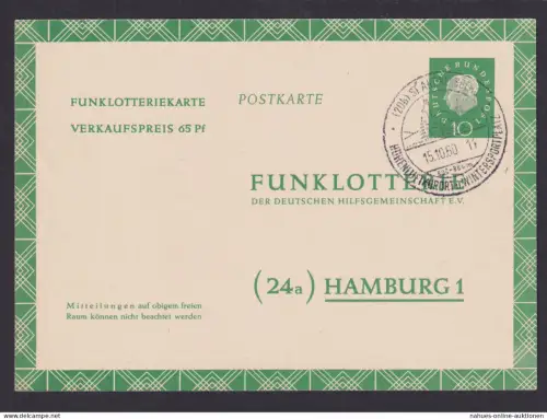 Bundesrepublik Heuss II Ganzsache Funflotterie Loskarte St. Andreasberg