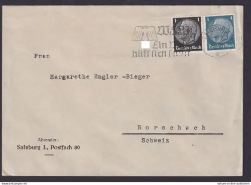 Ostmark Österreich Deutsches Reich Brief Salzburg SST WHW Ein Land hilft sich